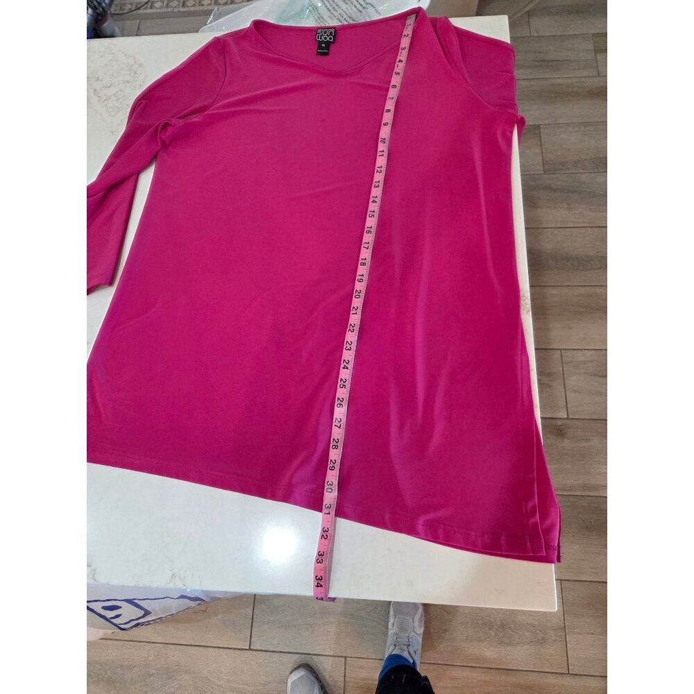 Clara Sunwoo Tunic Top XL Fuchsia Pink Asymmetrical Sleeve Ruffle Detail Office - Picture 8 of 10